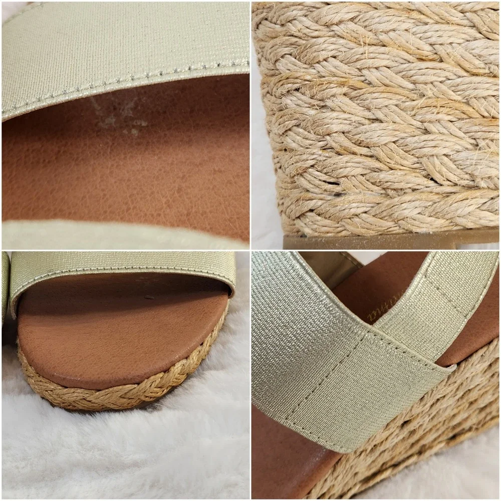 Tommy Bahama Sakura Gold Metallic Espadrille Wedge‎ Sandals Womens Size 10M